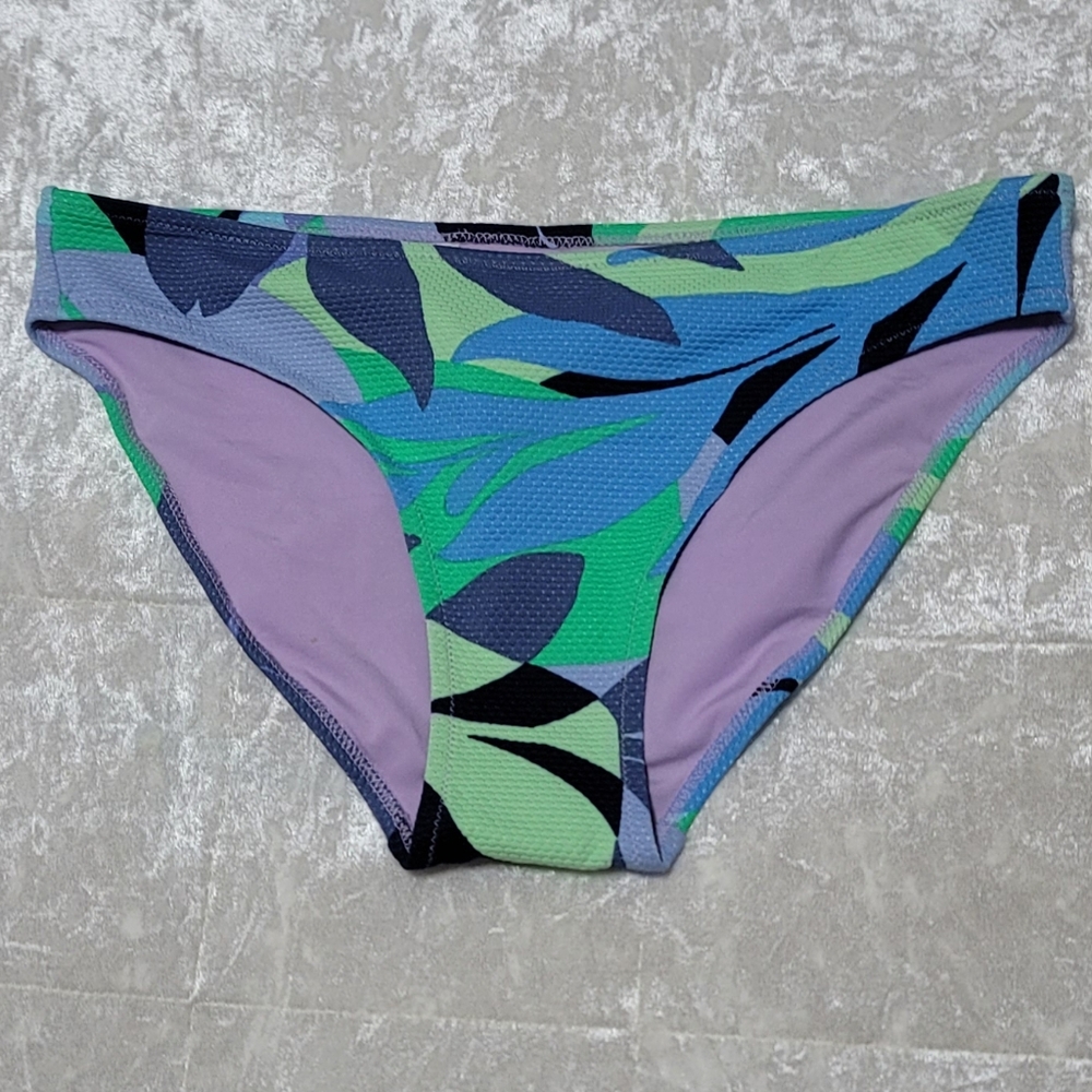 Aerie Leaf Print Blue Green Hipster Bikini Bottoms